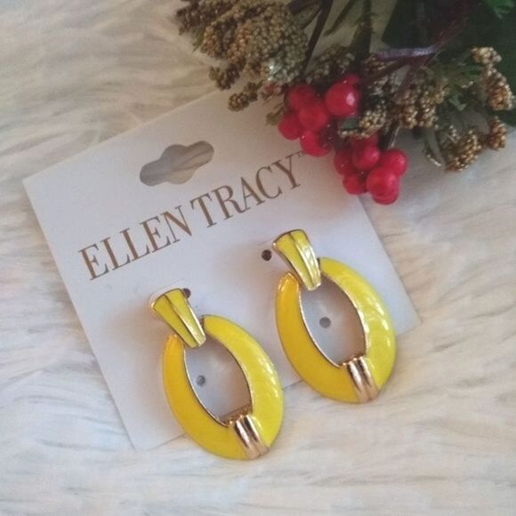 Ellen Tracy Yellow Oval Earrings - Picture 1 of 2